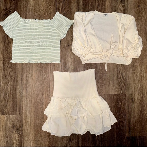 Zara Smock Off the Shoulder White Green Cream Striped Crop Top Size Med - Picture 8 of 9